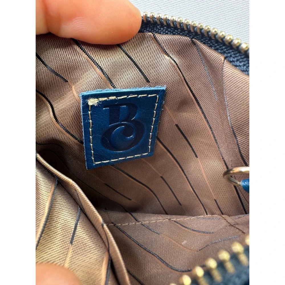 Brighton Blue Glazed Leather Coin Purse Card Holder‎ Key Ring Heart Zipper Pulls